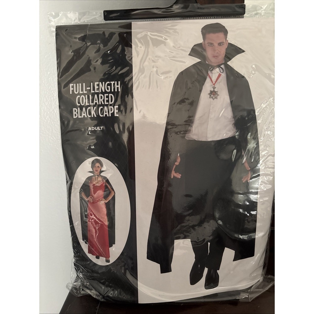 Brand New Long Collared "CAPE" Black Vampire Halloween Costume Unisex
